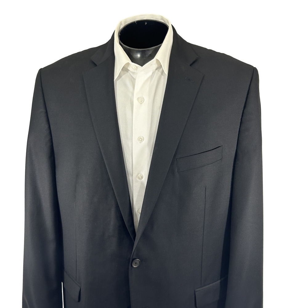 Ralph Lauren Sport Coat Mens 46L Solid Black Wool Two Button Blazer Classic